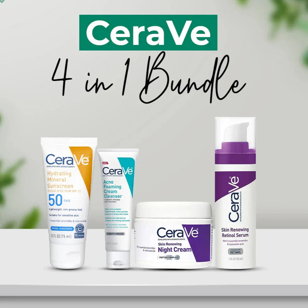 CeraVe 4-in-1 Skincare Kit: Night Cream, Sunblock, Cleanser & Serum for Radiant Skin